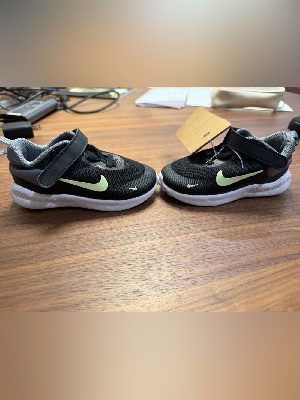 Nike Kids Black Sneakers with Light Green Accents